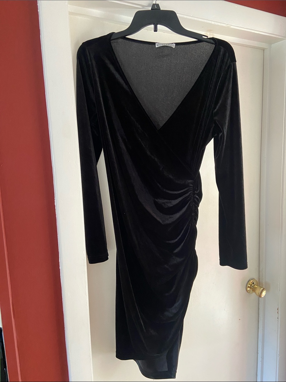 Chic Black Velvet Ruched Wrap Long-Sleeve Dress